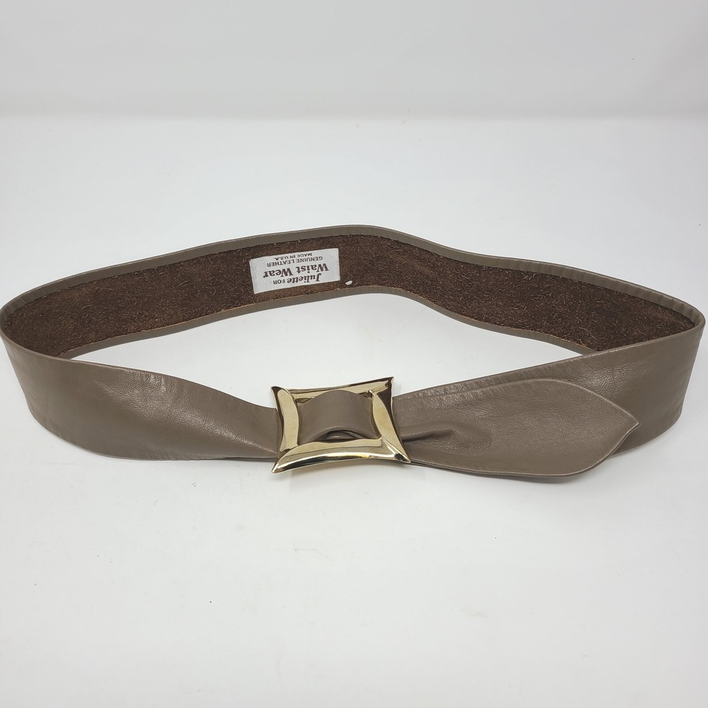 Juliette For Waist Wear Vintage Leather Belt Gold Buckle Tan Made In USA 35"
